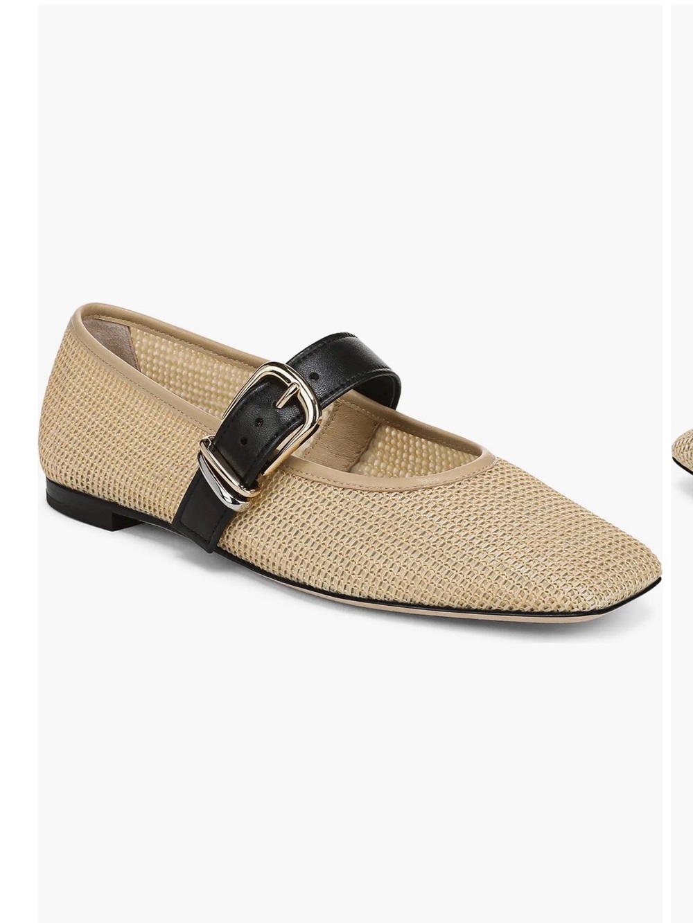 Vince Beige Woven Mary Jane Flat with Black Strap